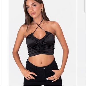 NWT Adika Satin Ruched Halter Top